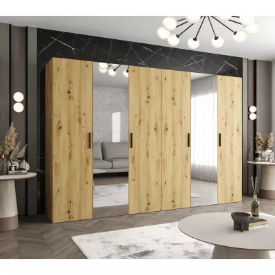 Šatníková skriňa so zrkadlami HELMA 2 300 cm - dub artisan / čierne úchyty