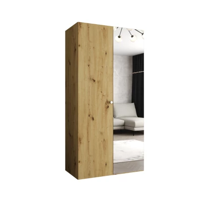 Zrkadlová šatníková skriňa CAITIR 2 100 cm - dub artisan / strieborný úchyt