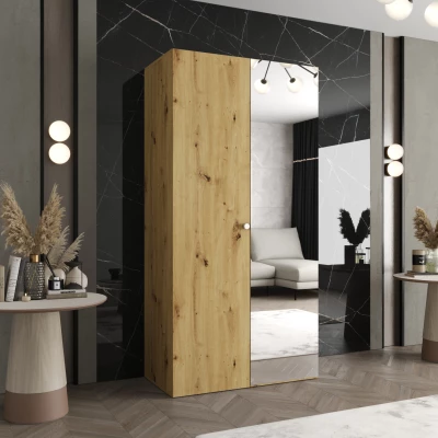 Zrkadlová šatníková skriňa CAITIR 2 100 cm - dub artisan / strieborný úchyt