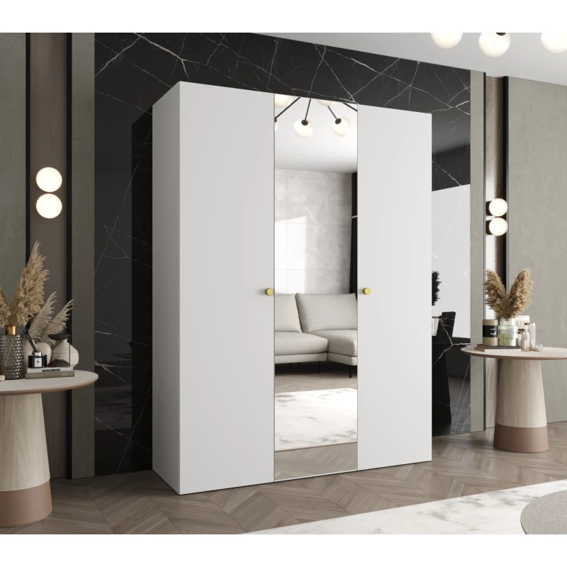 Zrkadlová šatníková skriňa CAITIR 2 150 cm - biela / zlaté úchyty