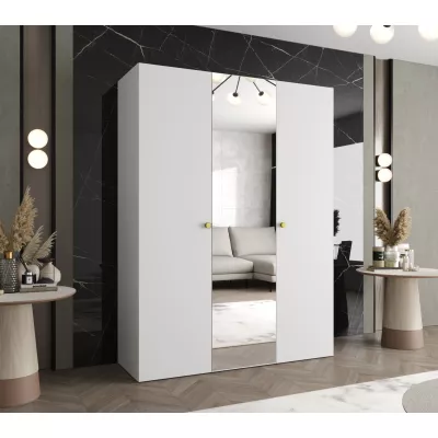 Zrkadlová šatníková skriňa CAITIR 2 150 cm - biela / zlaté úchyty