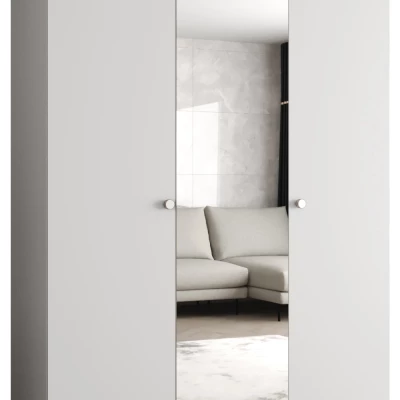 Zrkadlová šatníková skriňa CAITIR 2 150 cm - biela / strieborné úchyty