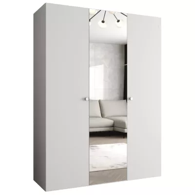 Zrkadlová šatníková skriňa CAITIR 2 150 cm - biela / strieborné úchyty