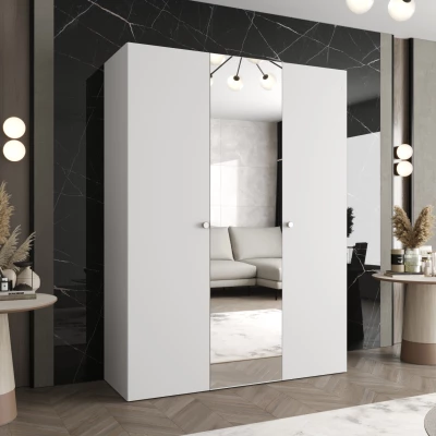 Zrkadlová šatníková skriňa CAITIR 2 150 cm - biela / strieborné úchyty