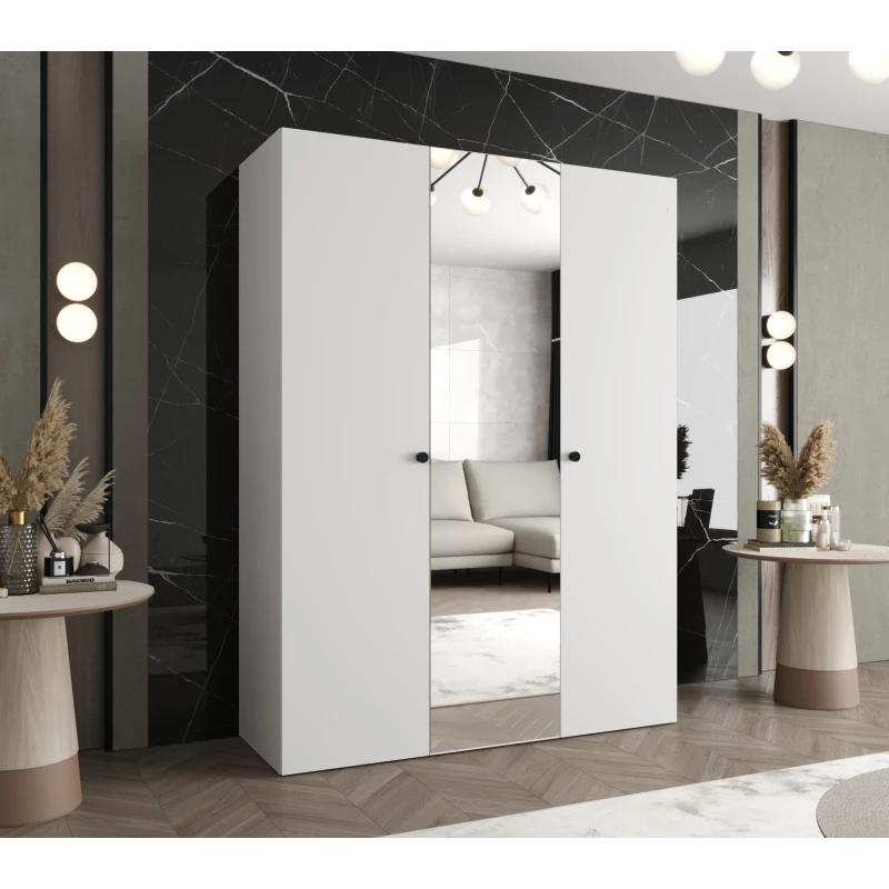 Zrkadlová šatníková skriňa CAITIR 2 150 cm - biela / čierne úchyty