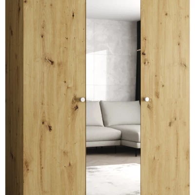 Zrkadlová šatníková skriňa CAITIR 2 150 cm - dub artisan / strieborné úchyty
