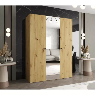 Zrkadlová šatníková skriňa CAITIR 2 150 cm - dub artisan / čierne úchyty