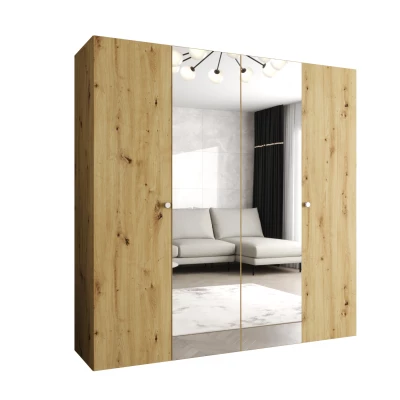 Zrkadlová šatníková skriňa CAITIR 2 200 cm - dub artisan / strieborné úchyty