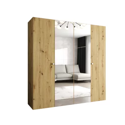 Zrkadlová šatníková skriňa CAITIR 2 200 cm - dub artisan / strieborné úchyty
