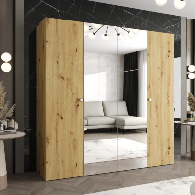 Zrkadlová šatníková skriňa CAITIR 2 200 cm - dub artisan / strieborné úchyty