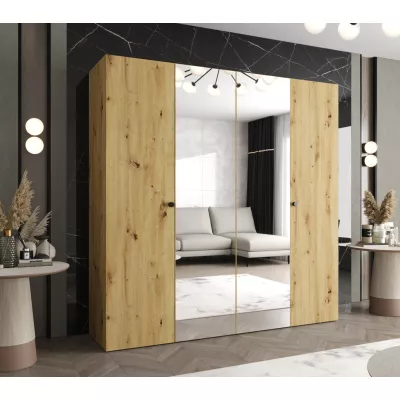 Zrkadlová šatníková skriňa CAITIR 2 200 cm - dub artisan / čierne úchyty