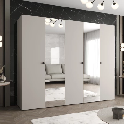 Zrkadlová šatníková skriňa CAITIR 2 250 cm - kašmír / čierne úchyty