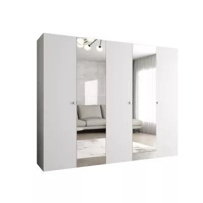 Zrkadlová šatníková skriňa CAITIR 2 250 cm - biela / strieborné úchyty