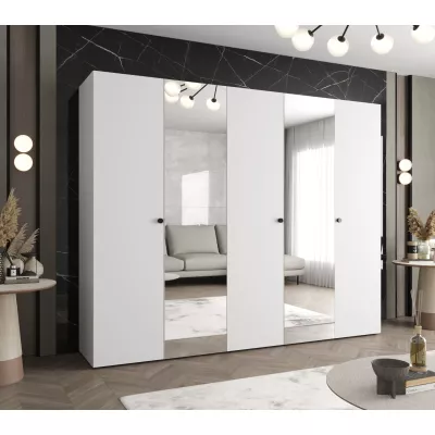Zrkadlová šatníková skriňa CAITIR 2 250 cm - biela / čierne úchyty