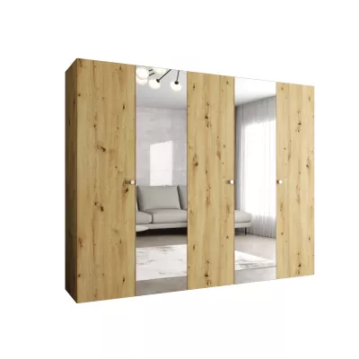 Zrkadlová šatníková skriňa CAITIR 2 250 cm - dub artisan / strieborné úchyty