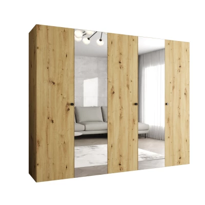 Zrkadlová šatníková skriňa CAITIR 2 250 cm - dub artisan / čierne úchyty