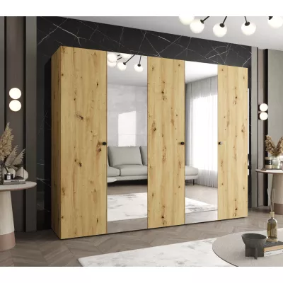 Zrkadlová šatníková skriňa CAITIR 2 250 cm - dub artisan / čierne úchyty
