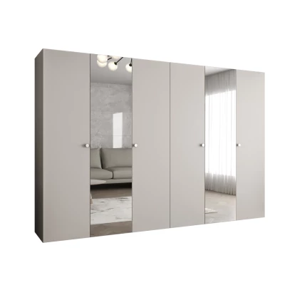 Zrkadlová šatníková skriňa CAITIR 2 300 cm - kašmír / strieborné úchyty