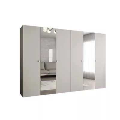 Zrkadlová šatníková skriňa CAITIR 2 300 cm - kašmír / strieborné úchyty