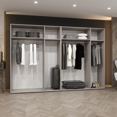 Zrkadlová šatníková skriňa CAITIR 2 300 cm - kašmír / čierne úchyty
