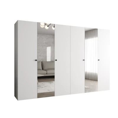 Zrkadlová šatníková skriňa CAITIR 2 300 cm - biela / čierne úchyty