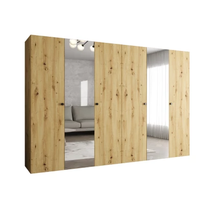Zrkadlová šatníková skriňa CAITIR 2 300 cm - dub artisan / čierne úchyty