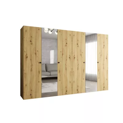 Zrkadlová šatníková skriňa CAITIR 2 300 cm - dub artisan / čierne úchyty