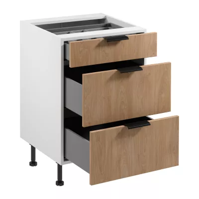 Šuplíková kuchynská skrinka SALERNO - šírka 60 cm, biela / dub + príborník ZADARMO