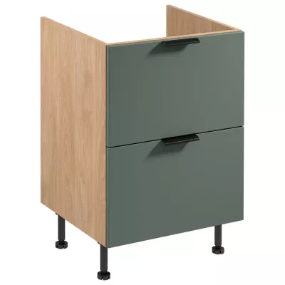 Spodná šuplíková kuchynská skrinka SALERNO - šírka 60 cm, dub / zelená
