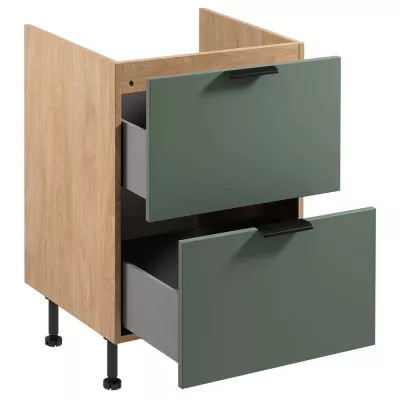 Spodná šuplíková kuchynská skrinka SALERNO - šírka 60 cm, dub / zelená
