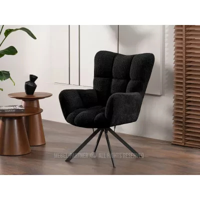 Otočné kreslo STEN - čierny plyš / čierne