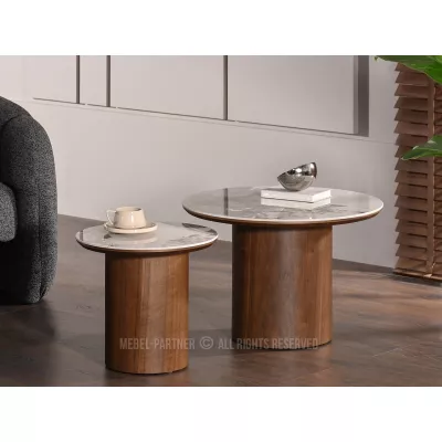 Okrúhly odkladací stolík NICANOR - béžový mramor / orech