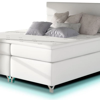 Boxspringová posteľ s osvetlením 140x200 ESTORIA - biela eko koža