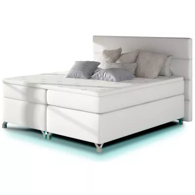 Boxspringová posteľ s osvetlením 140x200 ESTORIA - biela eko koža