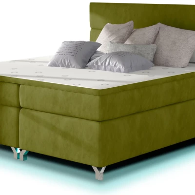 Boxspringová posteľ s osvetlením 140x200 ESTORIA - svetlo zelená