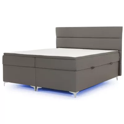 Manželská kontinentálna posteľ s osvetlením 160x200 ESTORIA - hnedá eko koža