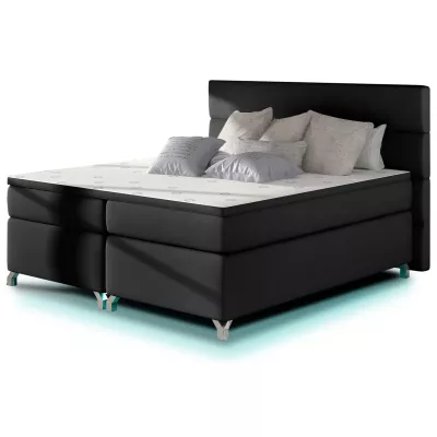 Manželská posteľ s osvetlením 180x200 ESTORIA - čierna eko koža