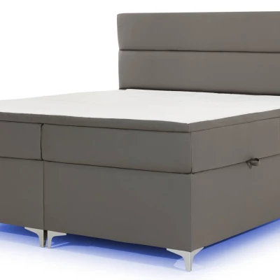 Manželská posteľ s osvetlením 180x200 ESTORIA - hnedá eko koža