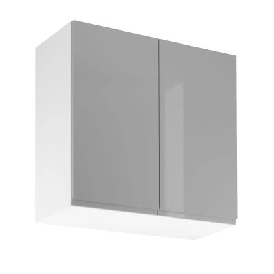 Horná dvojdverová skrinka ARBOR - šírka 80 cm, lesklá šedá / biela