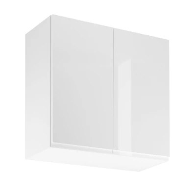 Horná dvojdverová skrinka ARBOR - šírka 80 cm, lesklá biela / biela