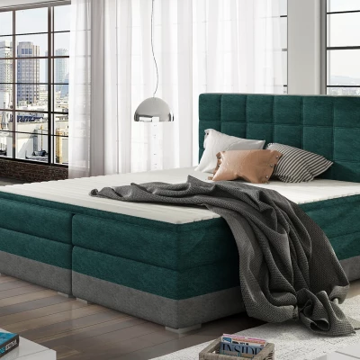 Boxspringová posteľ s úložným priestorom 160x200 NORELLO - zelená eko koža / šedá eko koža