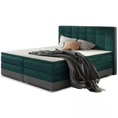 Boxspringová posteľ s úložným priestorom 160x200 NORELLO - zelená eko koža / šedá eko koža