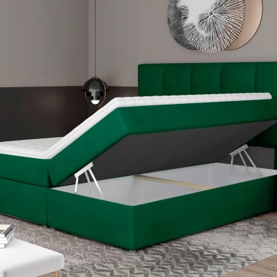 Boxspringová posteľ s úložným priestorom 160x200 FLARO - fľaškovo zelená