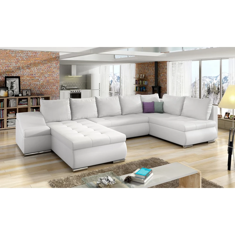 Veľká rozkladacia sedacia súprava AURELIE - biela eko koža, ľavé prevedenie