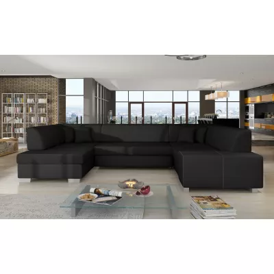 Veľká sedacia súprava do U KAIRI - čierna / čierna eko koža, ľavé prevedenie