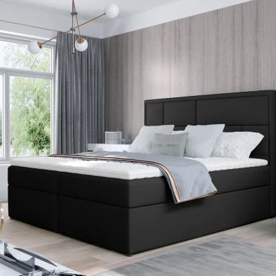 Kontinentálna posteľ s úložným priestorom 160x200 OVARIO - čierna eko koža