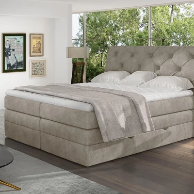 Boxspringová posteľ s úložným priestorom 160x200 VORVIRO - béžová eko koža