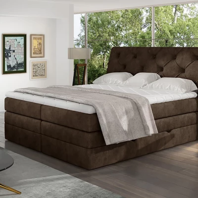 Boxspringová posteľ s úložným priestorom 160x200 VORVIRO - hnedá eko koža