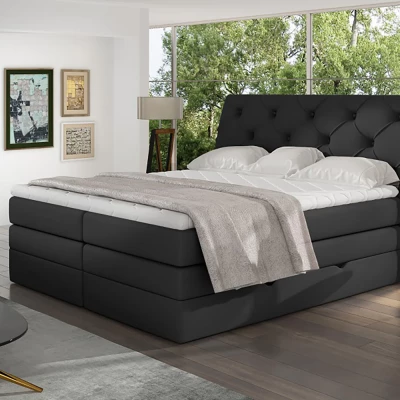 Boxspringová posteľ s úložným priestorom 160x200 VORVIRO - čierna eko koža