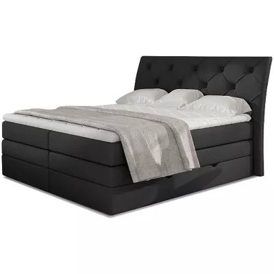 Boxspringová posteľ s úložným priestorom 160x200 VORVIRO - čierna eko koža